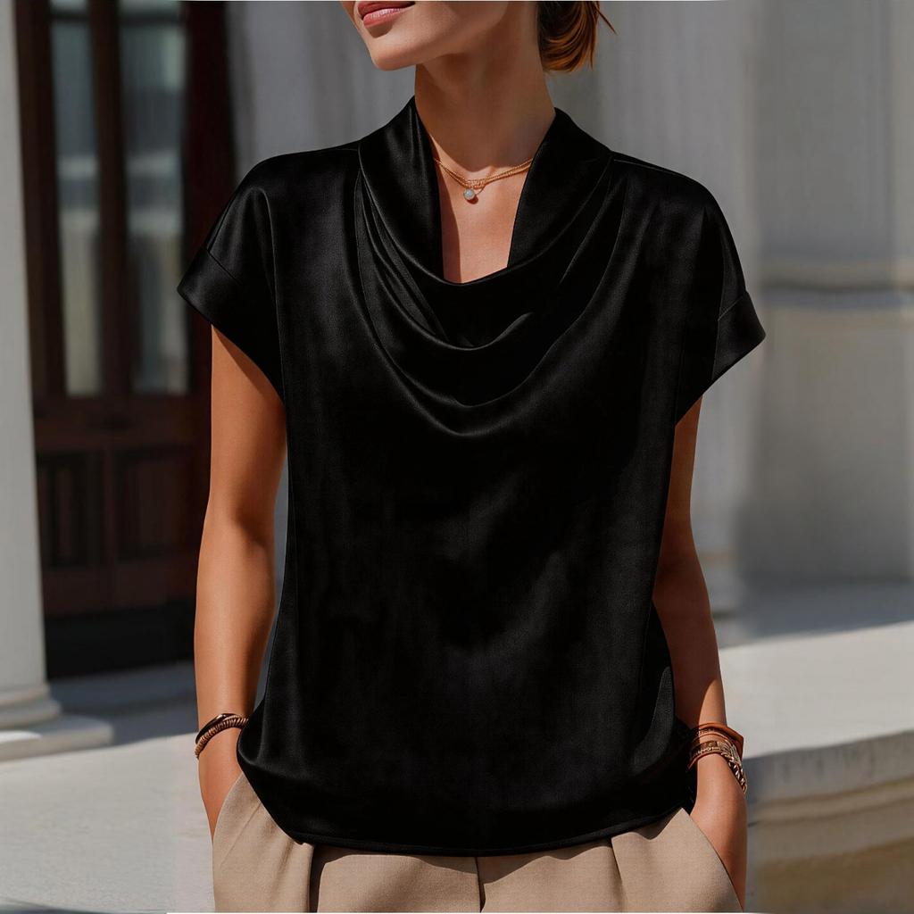 Damen Kurzarmblusen Satin Schalkragen Design Kurzarmblusen für Damen Lockerer Schnitt Damen Kurzarmoberteile für den täglichen Gebrauch
