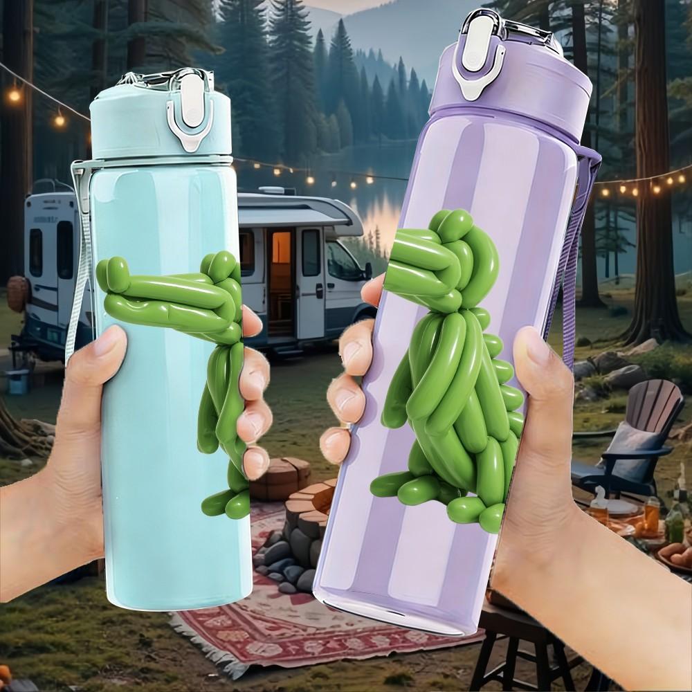 1PC Green Crocodile Cartoon 750ml Color Plastic Sports Water Bottle Leakproof Flip Straw Lid Suitable for Sports Office Home Use