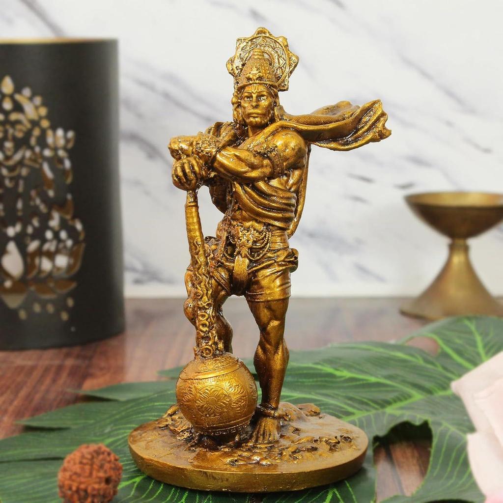 Bahubali Hanuman Ji Murti (Small, Resin, 10.6 cm x 5.3 cm) for Car Dashboard Home Decor Pooja Room Office Table Wall Bajrangbali Idol