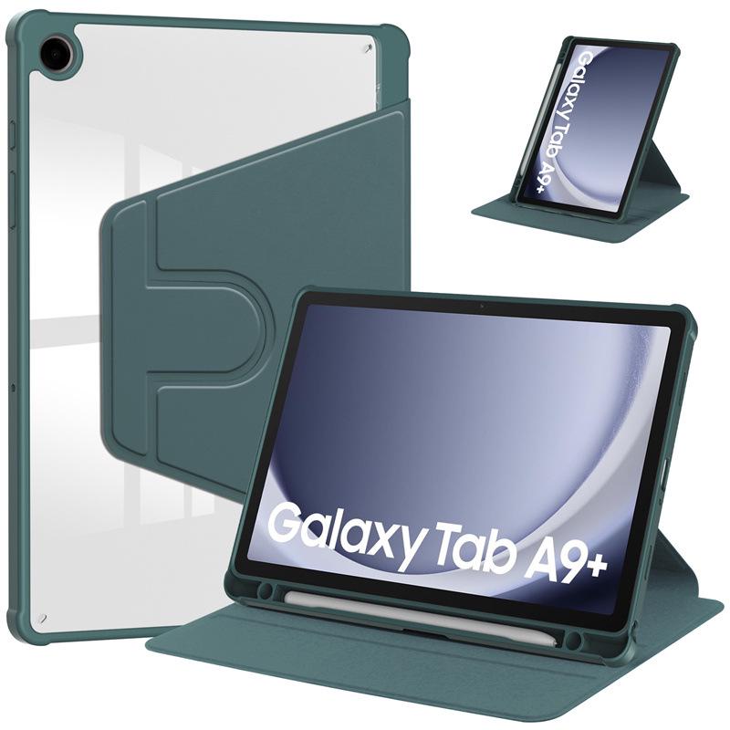 

Чехол для Samsung Tab A9+ 11 вращающийся из акрила и кожи - полная защита, 2023, защита от падения 8.7 inches A9 темно-зеленого