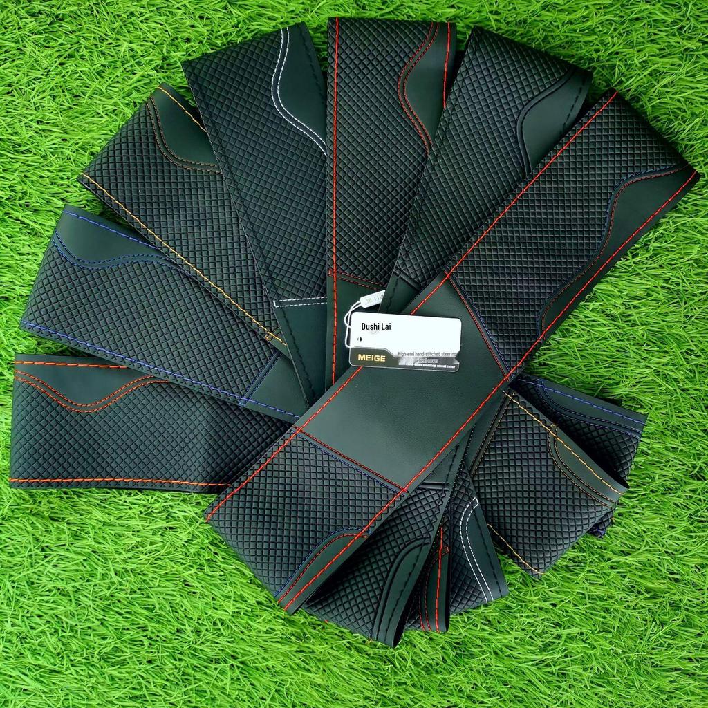 Hand-Stitched Genuine Leather 3D Embossed Universal Steering Wheel Cover - Wear-Resistant, Non-Slip, All-Season Microfiber.