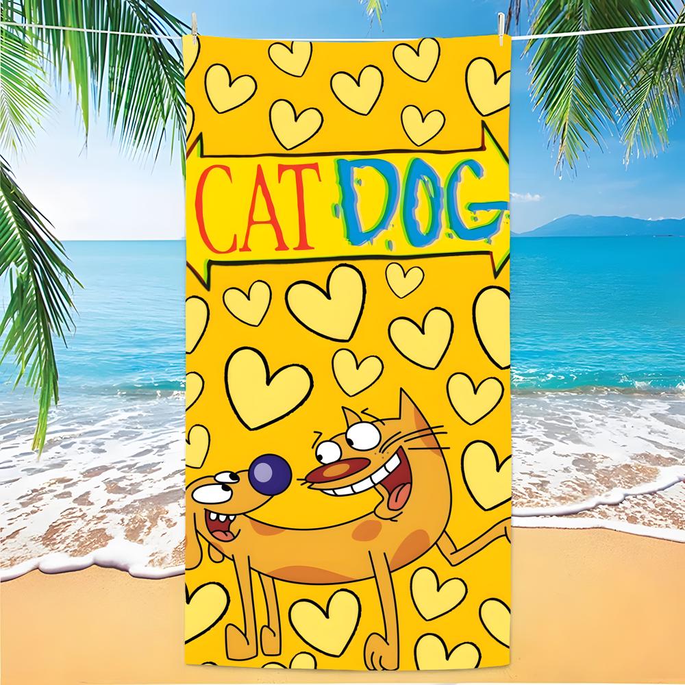 C-Catdog Towel Polyester Beach Towel Quick Dry Sand Free Bath Towel For Summer Pool Travel Vacation