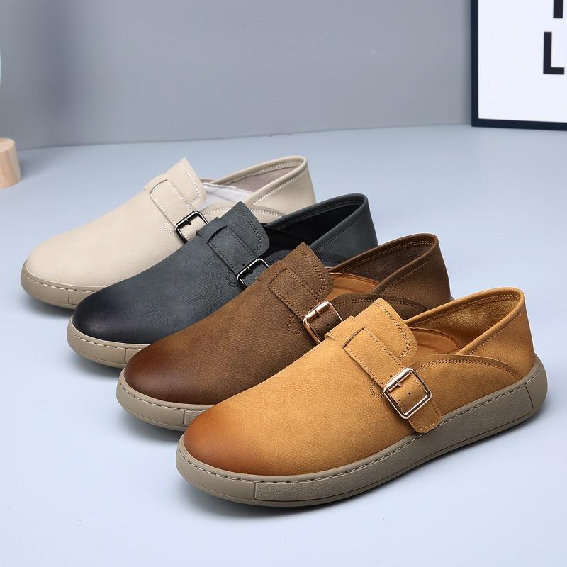 Summer Men's Shoes Leather Retro Lazy Casual Leather Shoes Men's Soft Sole Light One Pedal Versatile Breathable