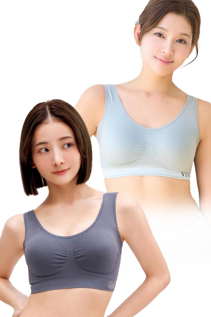 VIAGE Beauty Up Night Set of 2 Gray X Available In 6 High Underarm Compression Design On the No Tightness Bra, (Cool Gray/Blue Gray, M) Sizes, Design,