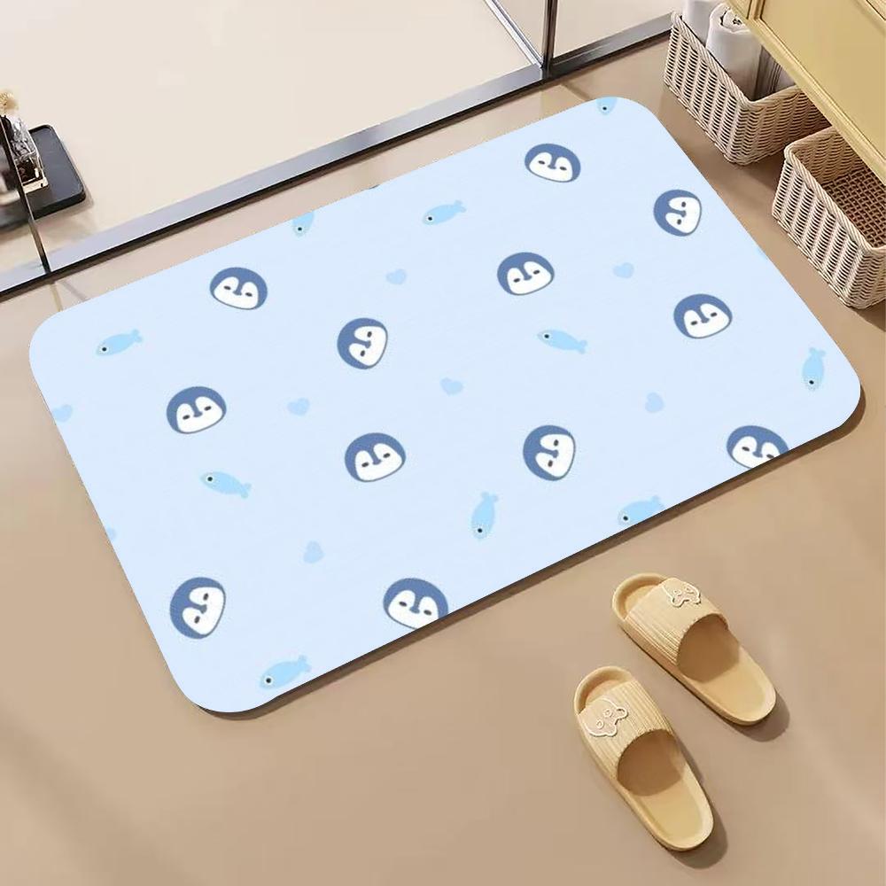 Anime P-penguin Floor Mat Diatomite Bath Mat, Quick Dry Absorbent Non-Slip Door Mat