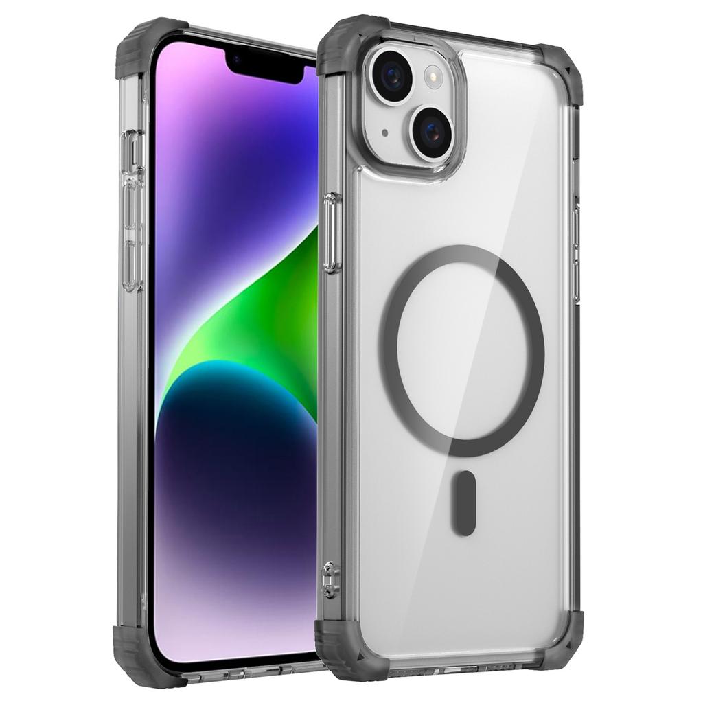 For iPhone 13/14 Magnetic Case TPU+PC Clear Back Phone Cover Reinforced Drop Protection
