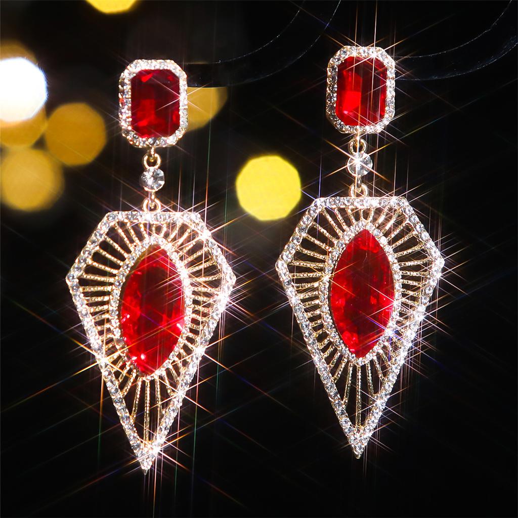 Temperament Coloured Glass Rhinestone Earrings Fashion Geometric Triangle Earrings Women's Ear Accessories