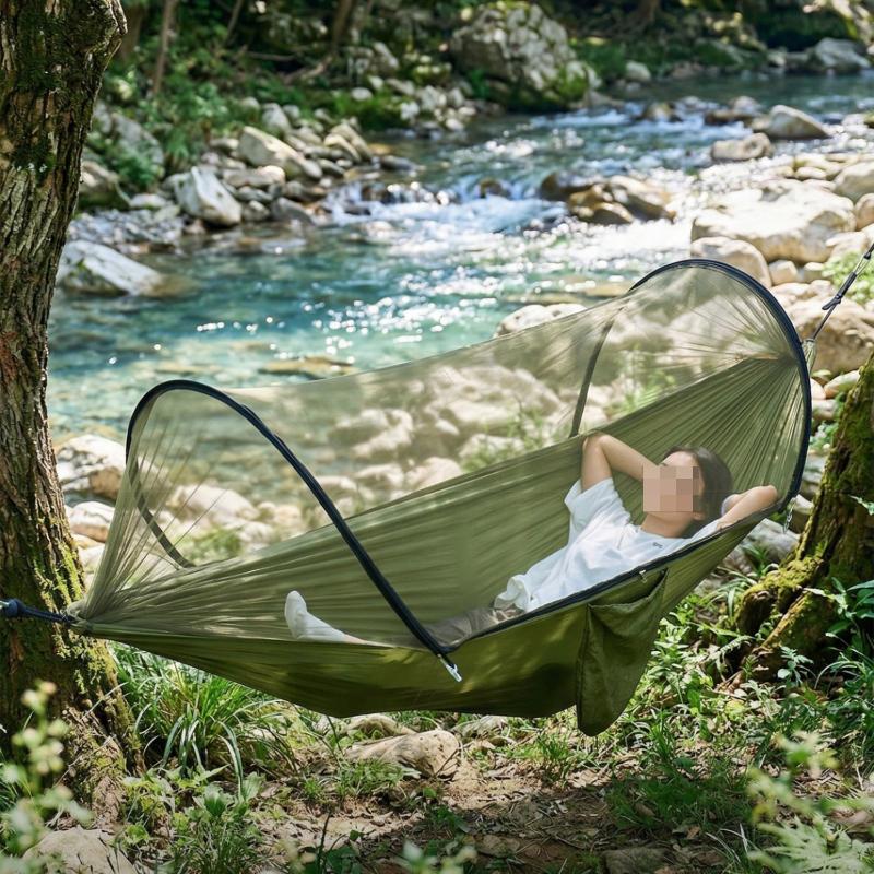 2-In-1 Camping Hammock with Mosquito Net Ultralight Parachute Nylon Hanging Bed for Outdoor Survival Travel Backyard Mosquito Net Swing Basket