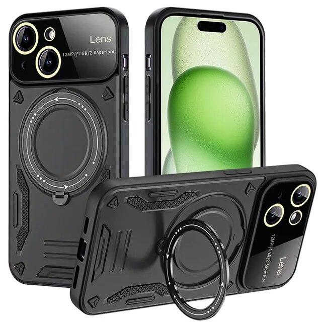 Magnetický 360° otočný držák na telefon Pouzdro na telefon pro POCO X6 Pro POCO M6 Pro 4G M5S C65 X5 Pro X4 X3 Kovové brnění odolné proti nárazu bezdrátové nabíjení Černý kryt