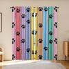 2Pcs Elegant Paw Print Curtains, 35X90In - Vibrant Pink, Blue, Yellow & Green With Black Paw Prints, Polyester Fabric, Machine