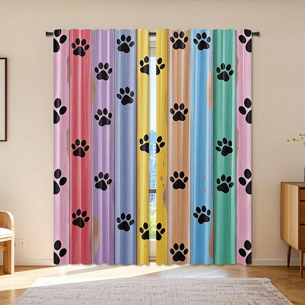 

2Pcs Elegant Paw Print Curtains, 35X90In - Vibrant Pink, Blue, Yellow & Green With Black Paw Prints, Polyester Fabric, Machine 53x116cm 2pc21x46in&Without mount