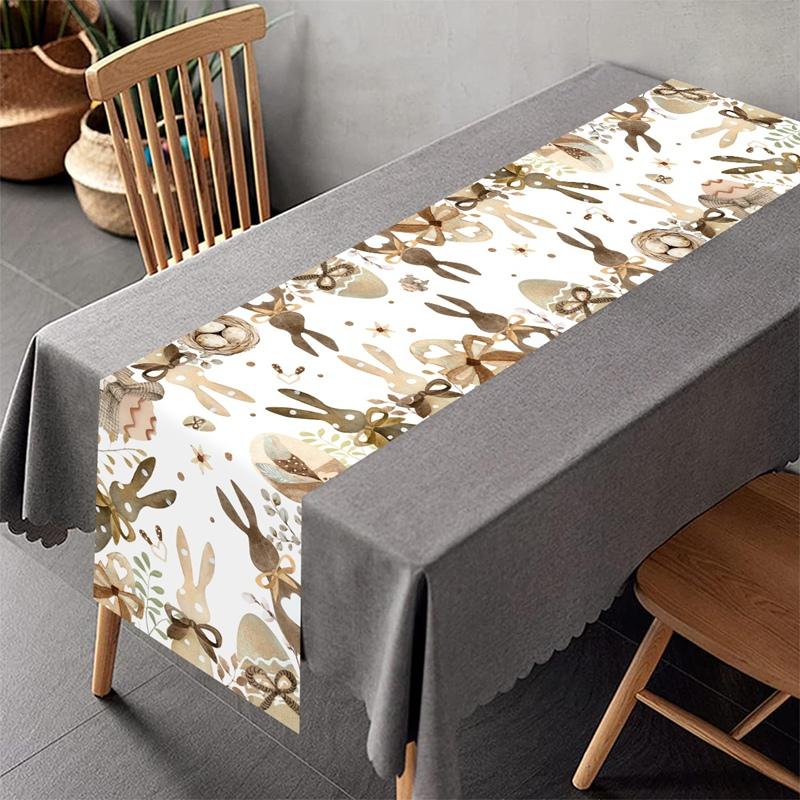 Easter Bunny Table Runner Rabbit Eggs Flower Table Cover Spring Holiday Easter Decorations For Home Kitchen Dining Table Decor