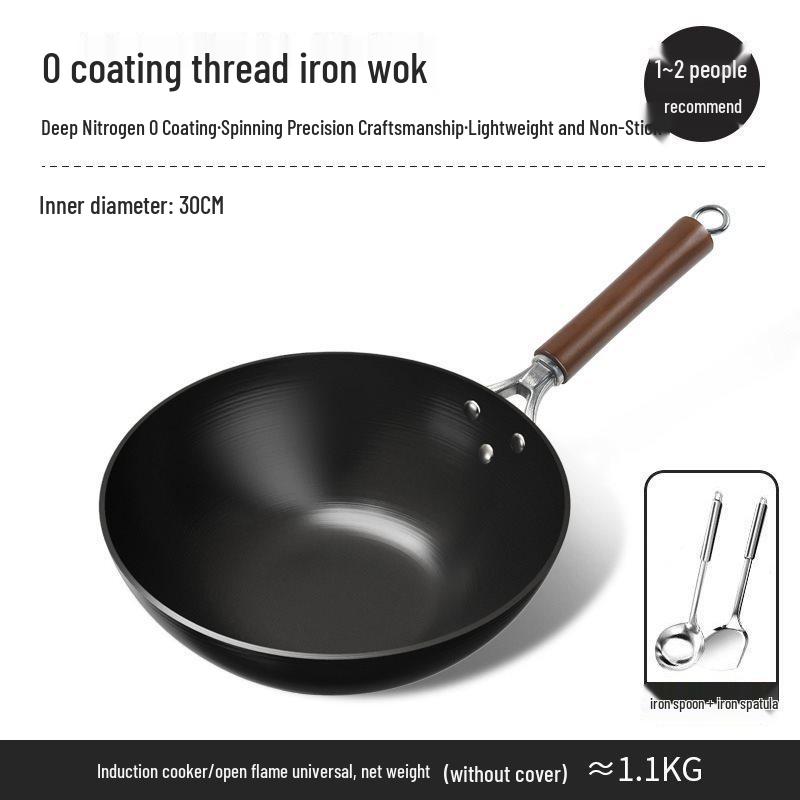 Traditioneller Eisen-Wok mit flachem Boden für Induktions- und Gasherde - Unbeschichtet, Antihaft-Bratgeschirr