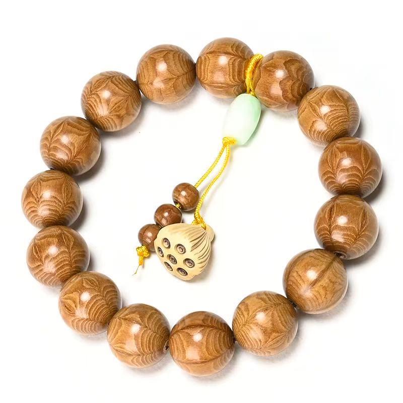 Handcrafted Six-Lobed Dragon Wood Buddhist Beads Rosary, 20mm