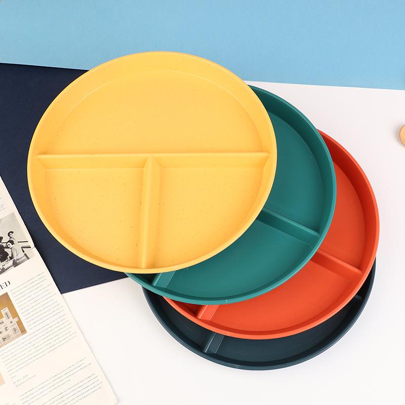 1Pc Divided Dish In 3 Diet Reusable Round Dinner Plate Kitchen Dinnerware Portion Plates For Adults 3 Compartments Microwave