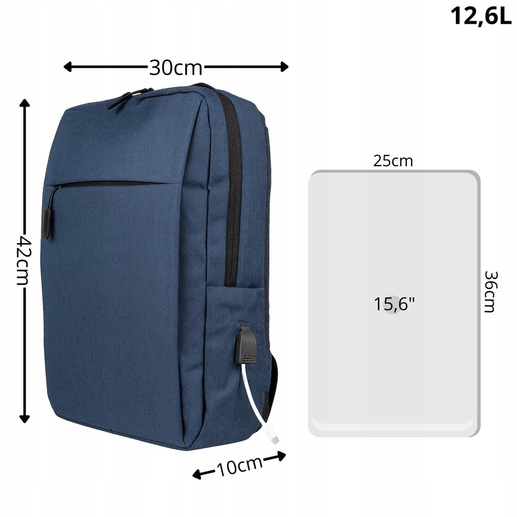 Plecak młodzieżowy nowoczesny szkolny niebieski na laptopa 15,6" z usb hn212701 blue