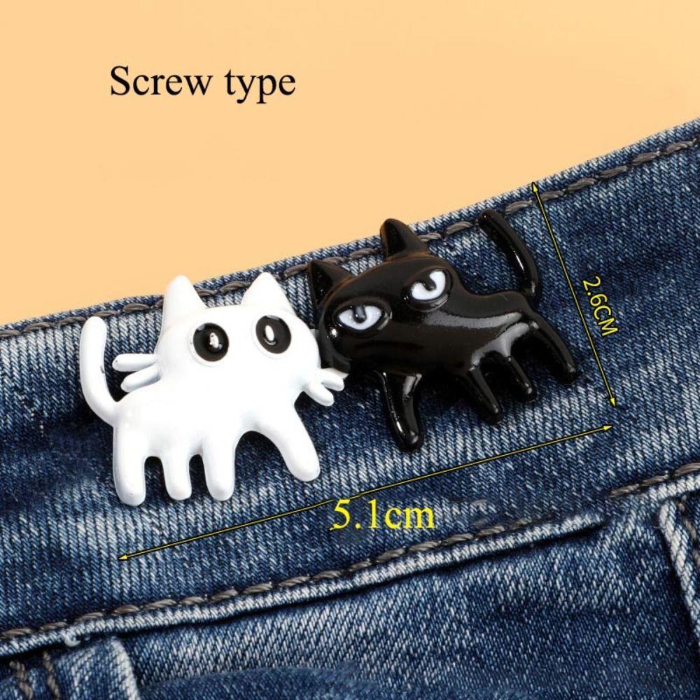 

Регулировка талии Джинсовые пуговицы Мультяшные животные Пряжка для талии Портативные булавки для брюк black&white-cat