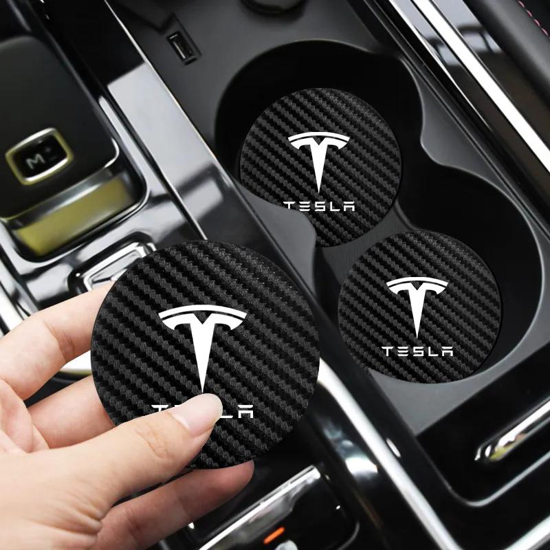 2Pcs Car Coaster Water Cup Mat Non-Slip Pad For Tesla Model 3 Y S X Cybertruck Juguete Roadster Coil Bonina Highland SpaceX