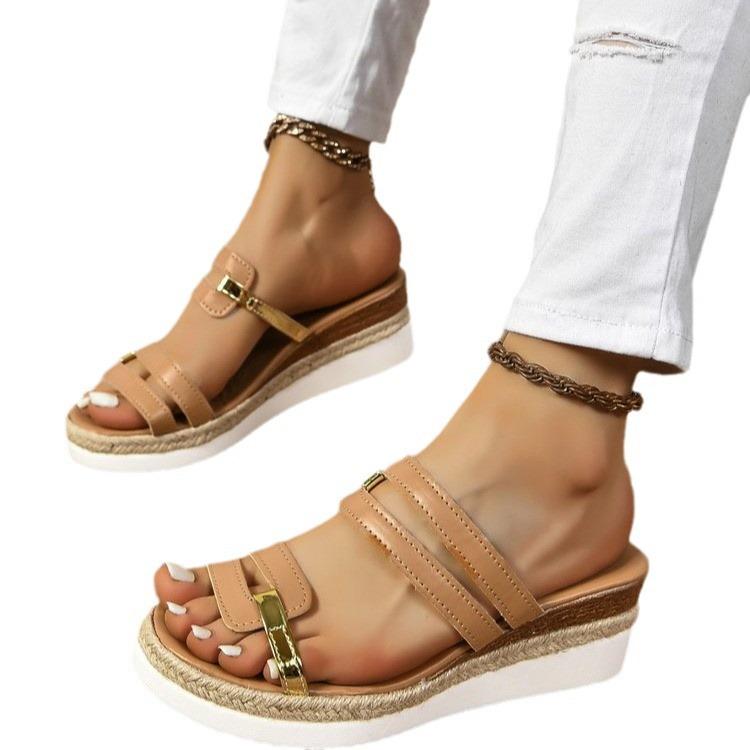 New Large Size Cool Slippers Summer European and American Wedge Heel Roman Shoes Platform Loose Shoes
