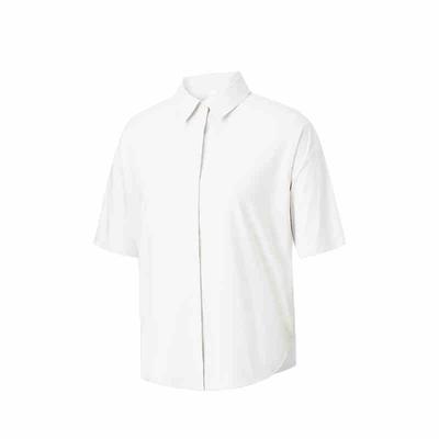 Champion All-Weather Series Solid Color Button Comfortable Breathable Versatile Short Sleeve Shirt Women Shirts Paper-White 162520105-2