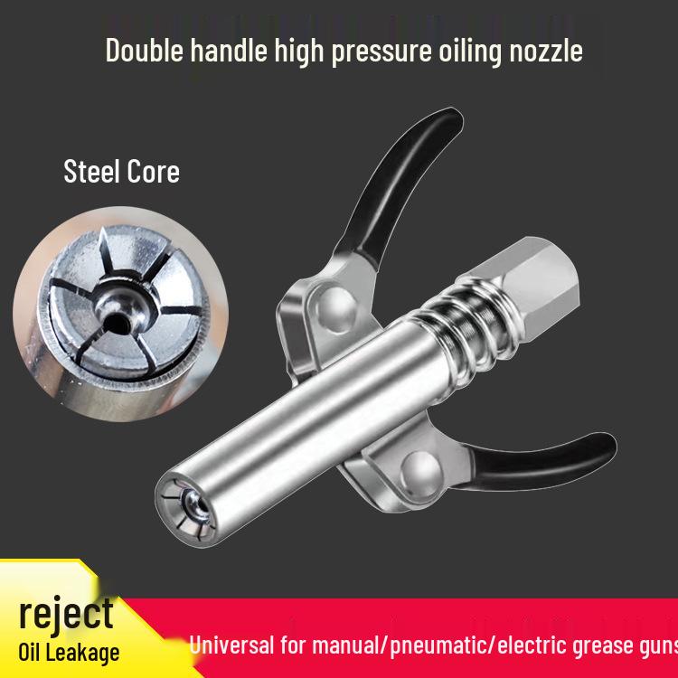Self-Locking Grease Gun Nozzle with Double-Handle for High-Pressure Greasing
