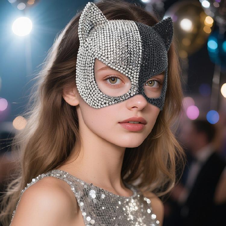 Halbgesichtsmaske Venezianische Maske Strasssteine Maskenball Maske Katzenmaske Maskenball Maske für Halloween Karneval Cosplay