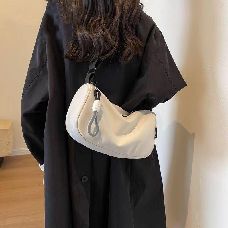 Stylish Large Capacity Canvas Shoulder Bag for Women Versatile Crossbody Pillow Bag Casual Nylon Tote with Wide Strap