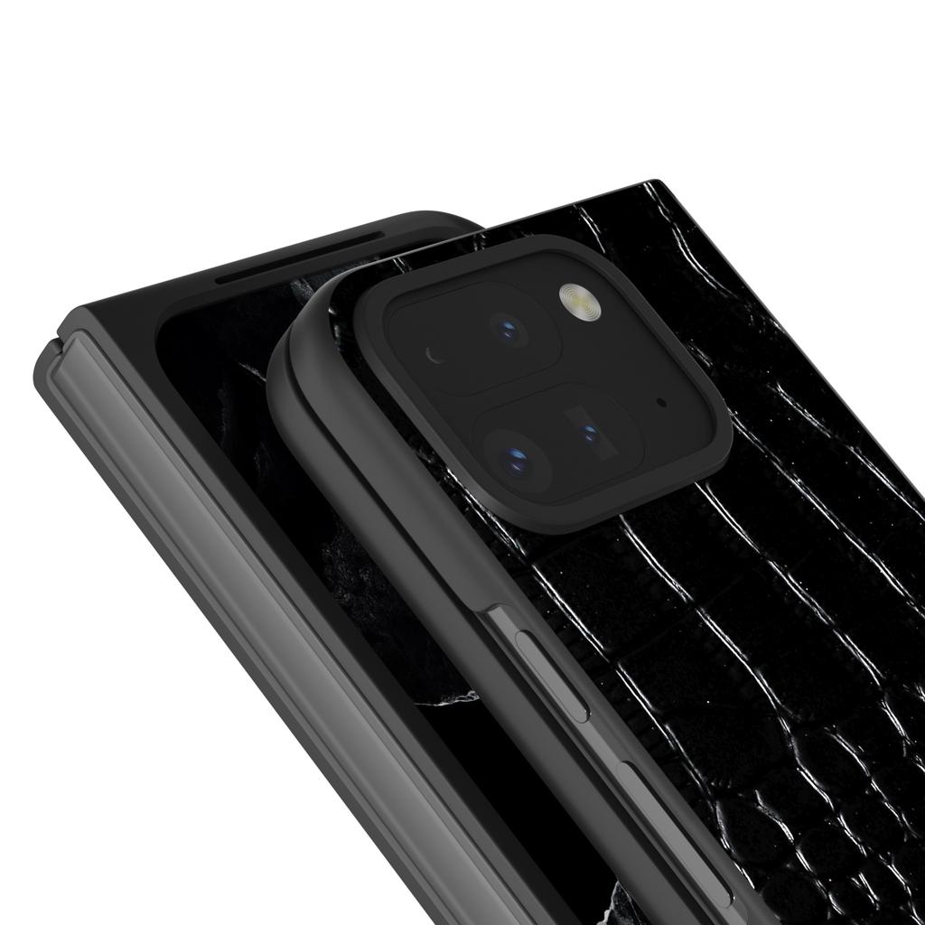 ABEEL For Google Pixel 9 Pro Fold 5G Case Genuine Cow Leather Back Phone Cover Crocodile Texture