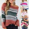 Autumn Winter Casual Sweater Color Matching Off-the-shoudler Knitwear