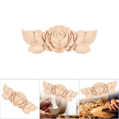 D5 4 Stück Blume Holzgeschnitzt Eck-Onlay Applikation Tür Schrank Vintage Stil Möbeldekor Zuhause Europäischer Stil Rosenapplikation