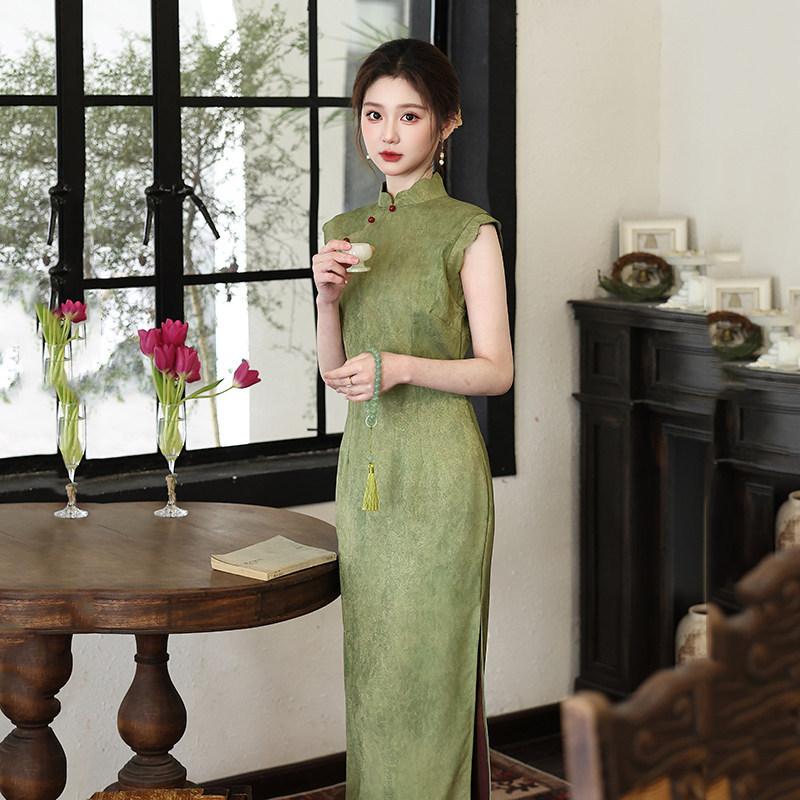 Green sleeveless national style new Chinese Suzhou long cheongsam improved young 1011 new women's high-end dress