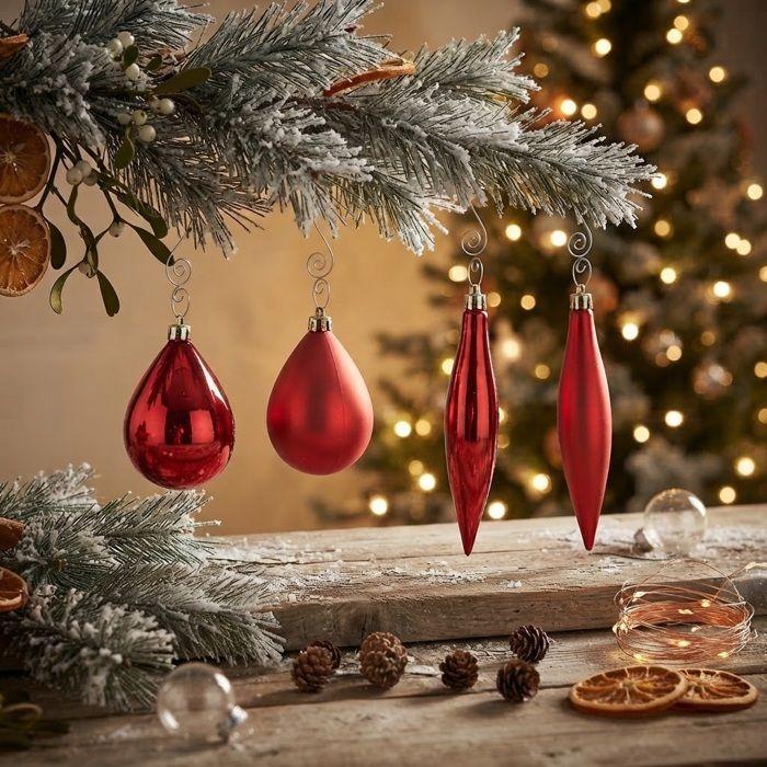 4 boules de sapin de noel olive et glacon rouge