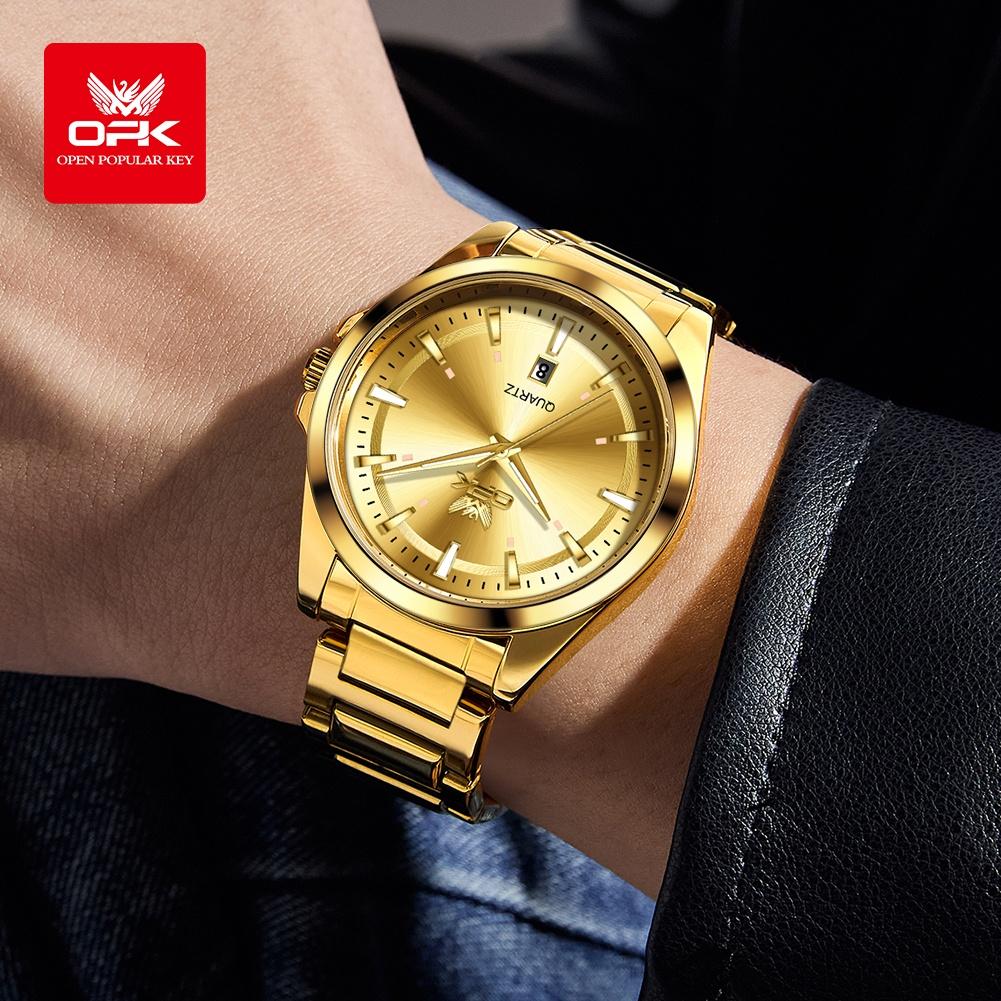 OPK 6068 Top Brand Man Quartz Wristwatch Waterproof Auto Date Luminous Business Luxury High Quality Gold Watch for Men