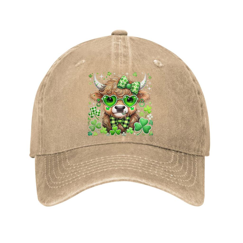 St Patricks Day Highland Cow Baseball Cap Adult Unisex Casual Denim Adjustable Sun Protection Hat
