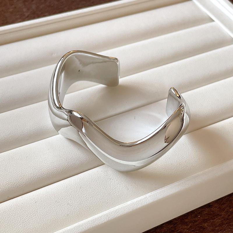 European & American Geometric Double-Layer Metal Bangle Bracelet: Exaggerated Design with Hollowed-Out Details