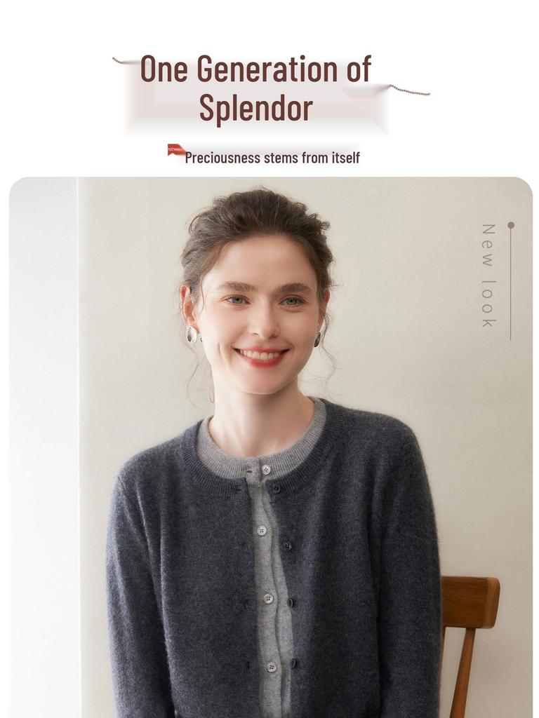 New Women's Cashmere Cardigan: Two-Piece Knit Sweater Coat, Loose, Slimming, Thickened, Round Neck, Color Block Design.