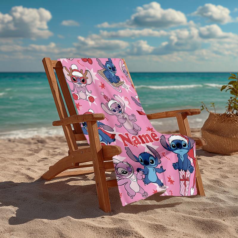 Custom Name Ultra-Soft Beach Towel with Stitch Theme,Ideal for Pool - Camping, Diving - Perfect Travel Essential, Vibrant Beach Towel.