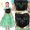 ANONIE Princess Dress Cosplay One Piece Kids Costume Frozen Anna Dress Girls Princess Birthday Christmas Gift Luxury 6 Piece Set Green 110-3