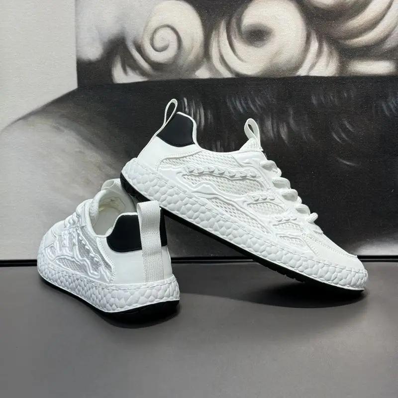 Mesh Breathable Casual Shoes 2024 Fashion Tide Shoes Soft Bottom Lightweight Men Sneaker Flat Comfort Board Shoes Non-slip Tenis