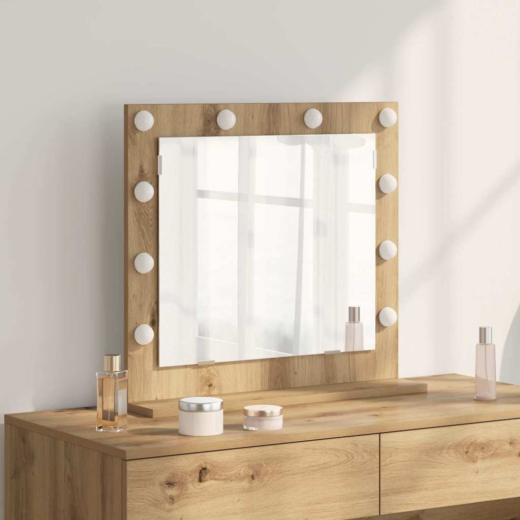 Rectangular Vanity Mirror In Artisan Oak Finish 60 X 55 X 18 Cm