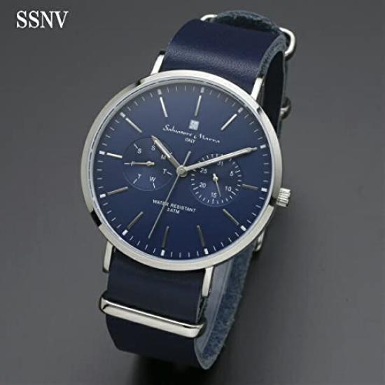 Boîte de rangement Marra pour montres, paire, argent, bleu marine, cuir [Salvatore Marra] Salvatore SM15117-SSNVSV SM15117-SSNVSV [Importation régulière]