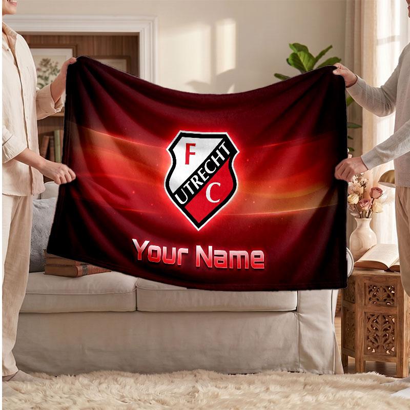 FC Utrecht Personalisierte Fleecedecke Mit Fußballlogo, Benutzerdefinierter Name Text Weich Warm Heimdecke