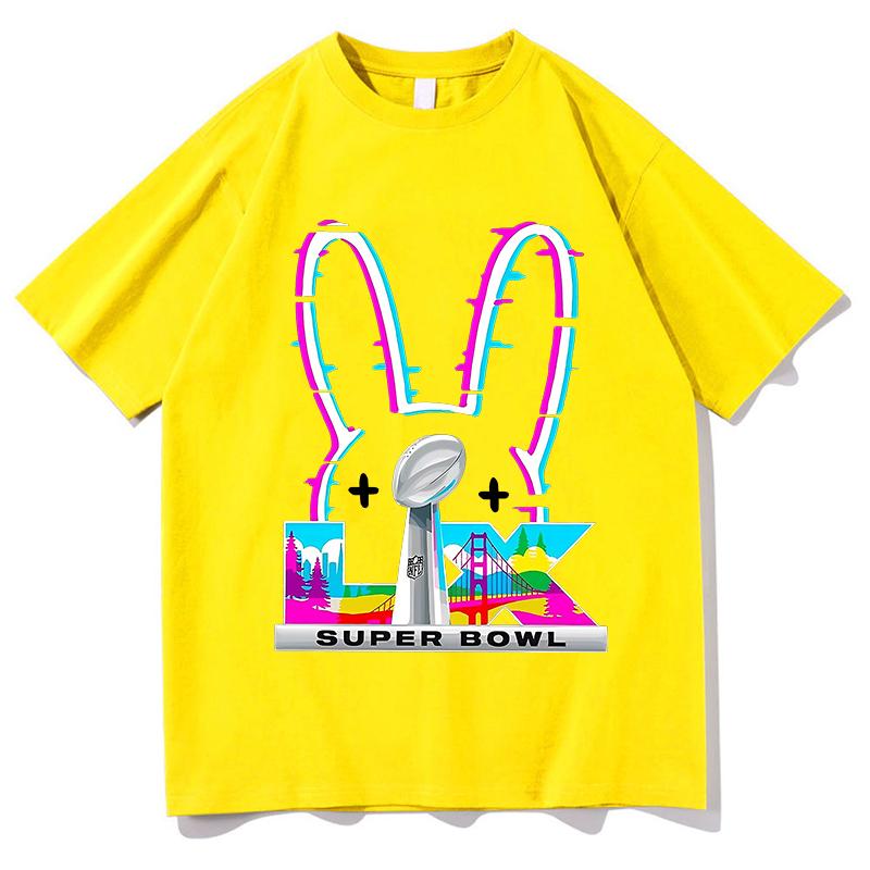 Bad Bunny Super Bowl Graphic Tshirt Cotton Short Sleeve Loose Male Tshirts Streetwear Unisex Hip Hop Fashion Summer Men Shirts