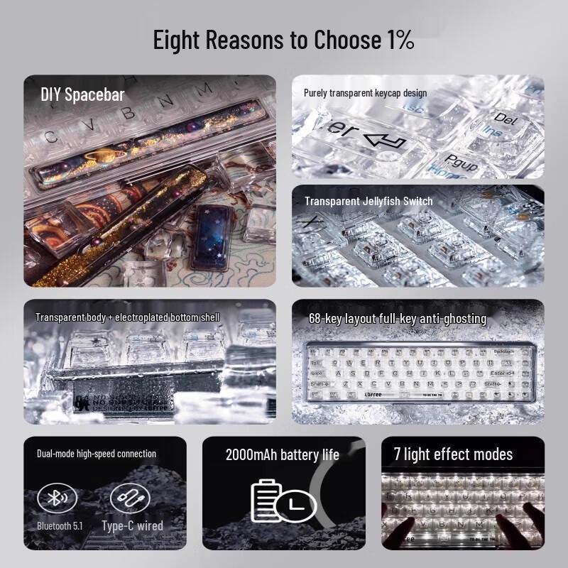 LOFREE 1 % Gjennomsiktig Trådløst Bluetooth Mekanisk Tastatur