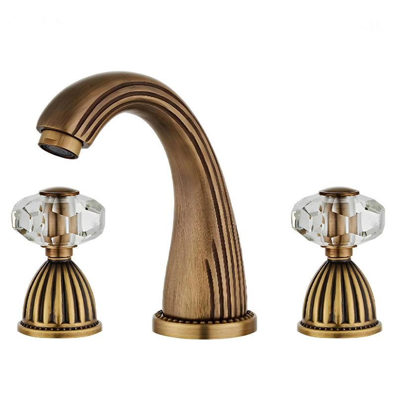 Tuqiu Gold Bathroom Faucet Widespread Sink Tap Brass Antique Basin Faucet Black Lavotory Faucet 3 Hole Hot & Cold Water Tap