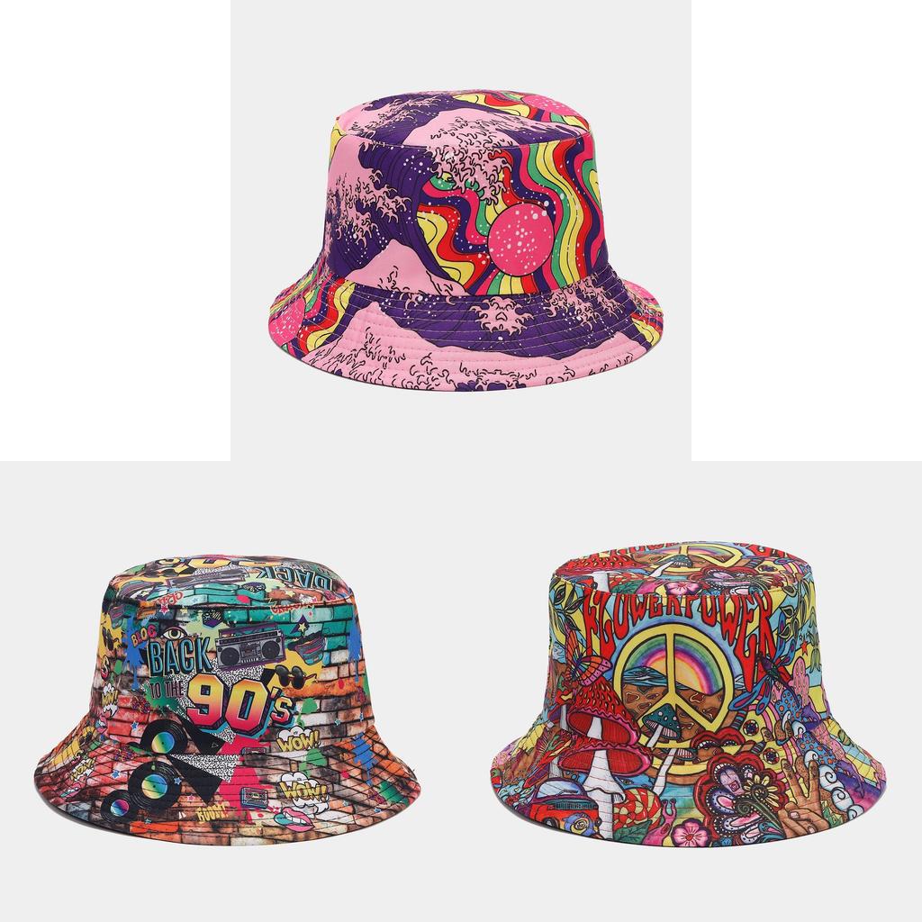 Chapeau de pêcheur en sergé de coton style graffiti rétro avec protection solaire pour les activités de plein air en été