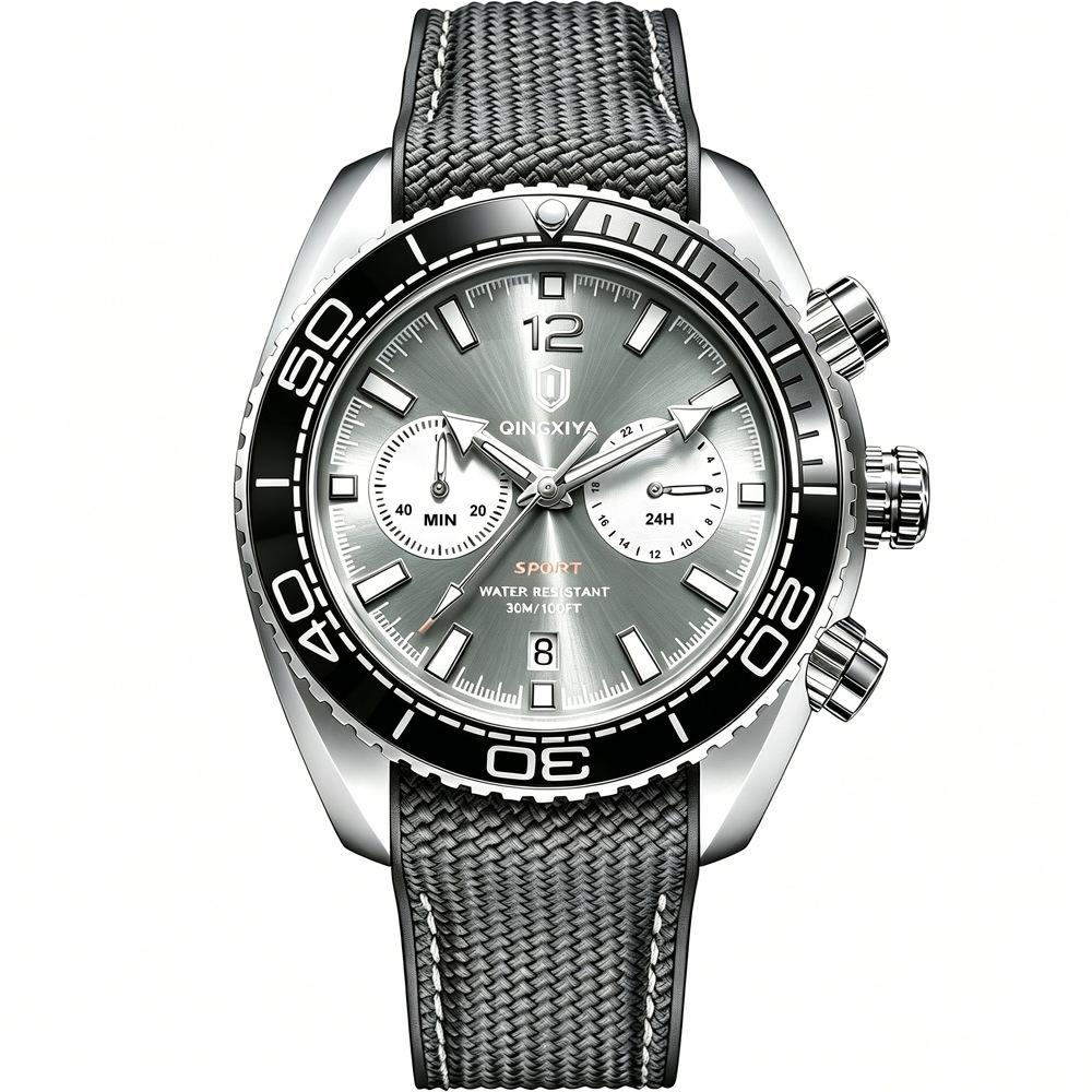 Mens Wrist Watches Waterproof Luminous Chronograph Watch Rotatable Bezel Rubber Band Analog Watch
