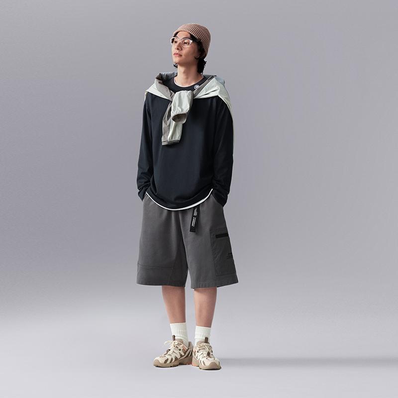 Li Ning CF Playful Attitude Letter Print Straight Leg Knitted Casual Shorts Men shorts Gray AKSU641-1