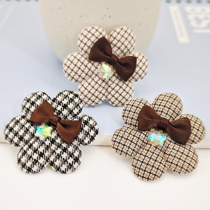 Houndstooth Five-Petal Fabric Flower Brooch & Bow Tie Accessory Set