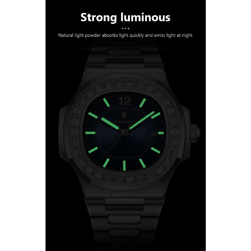 POEDAGAR Luxury Man Quartz Watch Square Watch for Men Waterproof Luminous Date Stainless Steel Watches Sports Clock reloj